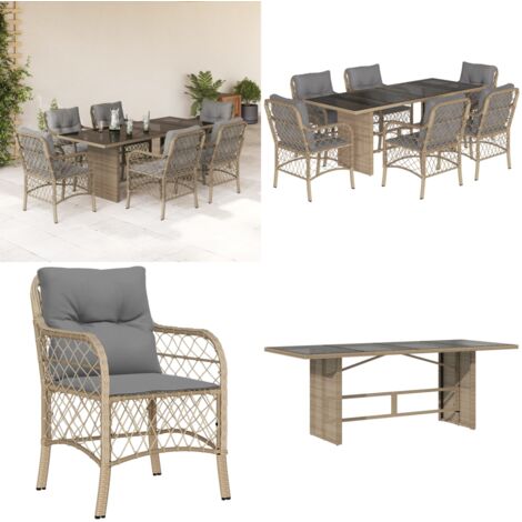 Set Pranzo da Giardino 7 pz con Cuscini Beige Misto Polyrattan - Tavolo da giardino - Sedie da giardino