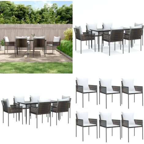 Set Pranzo da Giardino 7 pz con Cuscini in Polyrattan e Acciaio - Tavolo da pranzo da esterno - Sedie da giardino