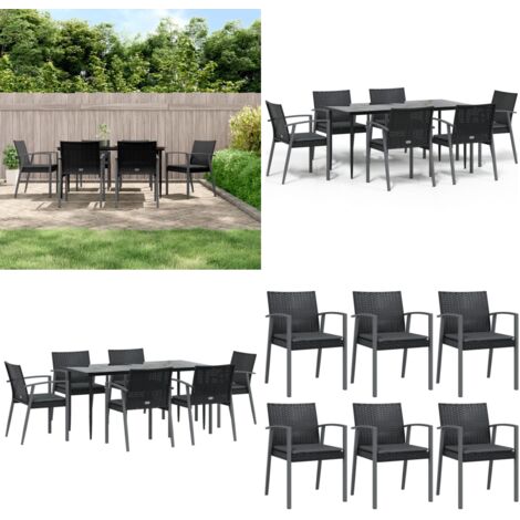 Set Pranzo da Giardino 7 pz con Cuscini in Polyrattan e Acciaio - Tavolo da pranzo da esterno - Sedie da giardino