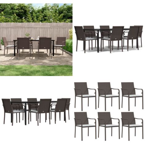 Set Pranzo da Giardino 7 pz con Cuscini in Polyrattan e Acciaio - Tavolo da pranzo da esterno - Sedie da giardino