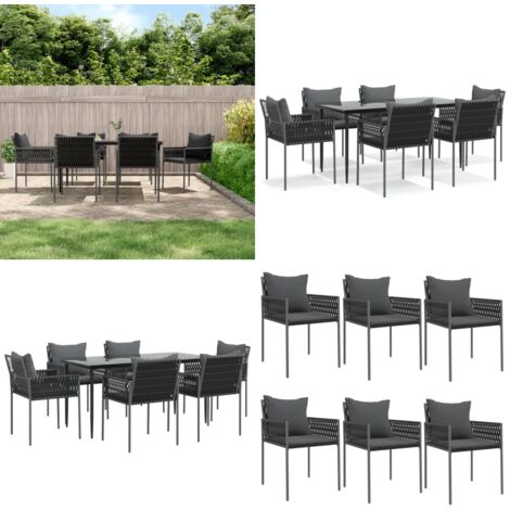 Set Pranzo da Giardino 7 pz con Cuscini in Polyrattan e Acciaio - Tavolo da pranzo da esterno - Sedie da giardino