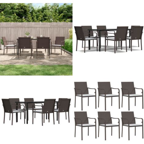 Set Pranzo da Giardino 7 pz con Cuscini in Polyrattan e Acciaio - Tavolo da pranzo da esterno - Sedie da pranzo