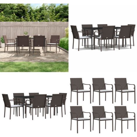 Set Pranzo da Giardino 7 pz con Cuscini in Polyrattan e Acciaio - Tavolo da pranzo da esterno - Sedie da pranzo da giardino
