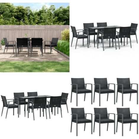 Set Pranzo da Giardino 7 pz con Cuscini in Polyrattan e Acciaio - Tavolo da pranzo da esterno - Sedie da pranzo da giardino