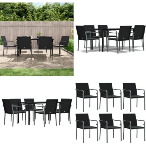 Set Pranzo da Giardino 7 pz con Cuscini in Polyrattan e Acciaio - Tavolo da pranzo da esterno - Sedie da pranzo da giardino