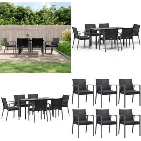 Set Pranzo da Giardino 7 pz con Cuscini in Polyrattan e Acciaio - Tavolo da pranzo da esterno - Sedie da pranzo da giardino