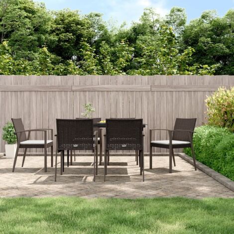 Set Pranzo da Giardino 7 pz con Cuscini in Polyrattan e Acciaio vidaXL