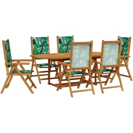 Set Pranzo da Giardino 7 pz Foglie in Tessuto e Legno Massello vidaXL