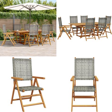 Set Pranzo da Giardino 7 pz Grigio Polyrattan e Legno Massello - Tavolo da giardino - Sedie da giardino