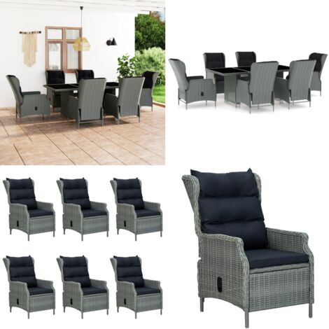 Set Pranzo da Giardino 7pz con Cuscini Polyrattan Grigio Chiaro - Sedie da giardino - Tavolo da pranzo da giardino