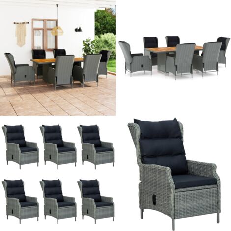 Set Pranzo da Giardino 7pz con Cuscini Polyrattan Grigio Chiaro - Sedie da giardino - Tavolo da pranzo esterno