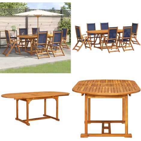 Set Pranzo da Giardino 7pz Legno Massello di Acacia e Textilene - Sedie da giardino - Pranzo all'aperto