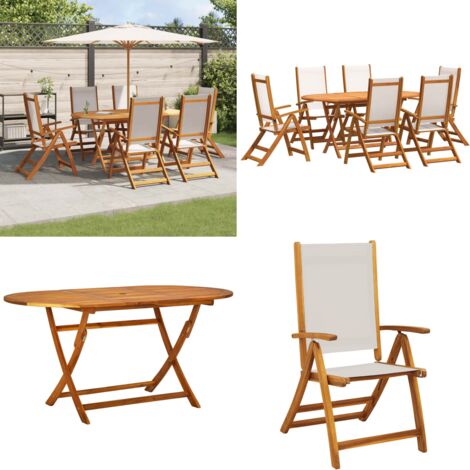 Set Pranzo da Giardino 7pz Legno Massello di Acacia e Textilene - Sedie da giardino - Pranzo all'aperto