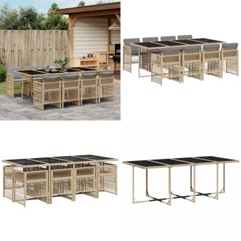 Set Pranzo da Giardino 9 pz con Cuscini Beige Misto Polyrattan - Sedie da giardino - Tavolo da giardino