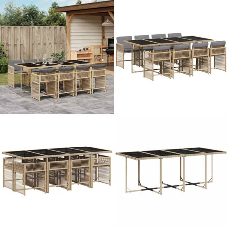 Set Pranzo da Giardino 9 pz con Cuscini Beige Misto Polyrattan - Sedie da giardino - Tavolo da giardino