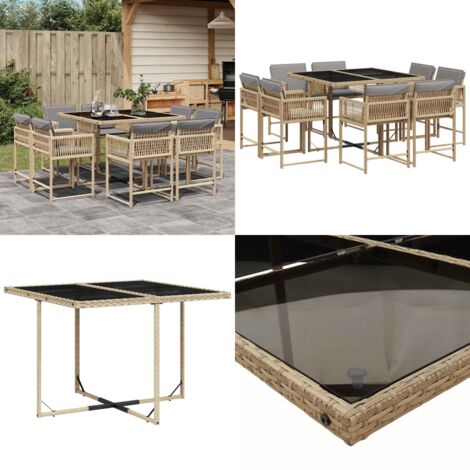 Set Pranzo da Giardino 9 pz con Cuscini Beige Misto Polyrattan - Sedie da giardino - Tavolo da giardino