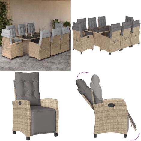 Set Pranzo da Giardino 9 pz con Cuscini Beige Misto Polyrattan - Sedie da giardino - Tavolo da giardino