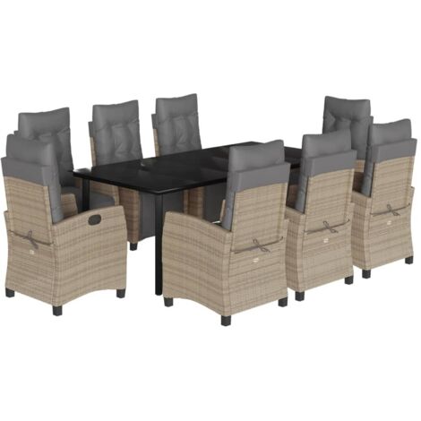 Set Pranzo da Giardino 9 pz con Cuscini Beige Misto Polyrattan vidaXL