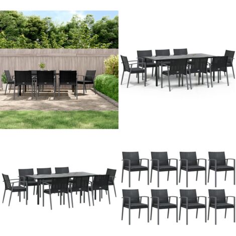Set Pranzo da Giardino 9 pz con Cuscini in Polyrattan e Acciaio - Tavolo da pranzo da esterno - Sedie da pranzo da esterno