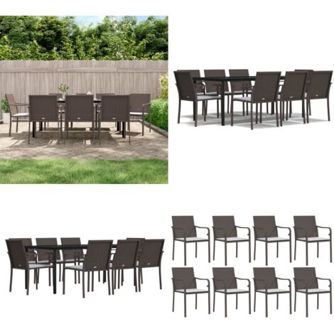 Set Pranzo da Giardino 9 pz con Cuscini in Polyrattan e Acciaio - Tavolo da pranzo da esterno - Sedie da pranzo da giardino