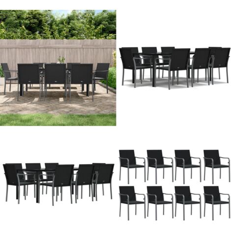 Set Pranzo da Giardino 9 pz con Cuscini in Polyrattan e Acciaio - Tavolo da pranzo da esterno - Sedie da pranzo da giardino