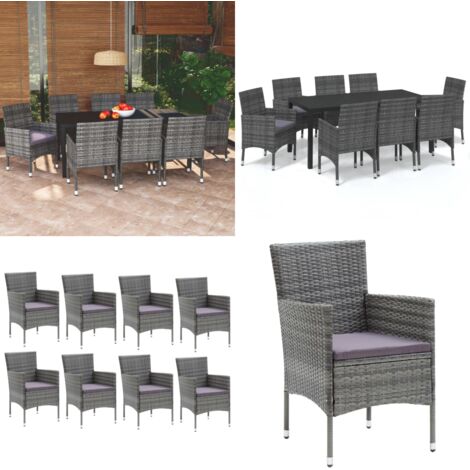 Set Pranzo da Giardino 9 pz con Cuscini in Polyrattan Grigio - Sedie da giardino - Tavolo da giardino