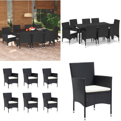 Set Pranzo da Giardino 9 pz con Cuscini in Polyrattan Nero - Sedie da giardino - Tavolo da giardino