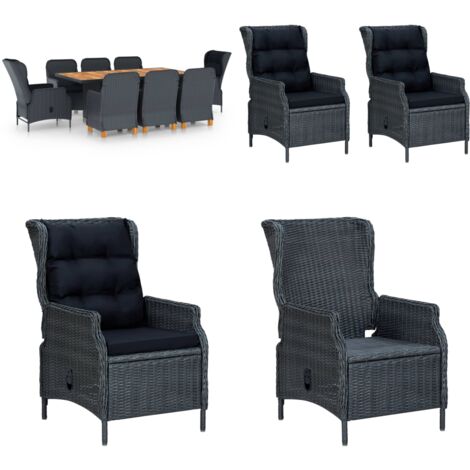 Set Pranzo da Giardino 9 pz con Cuscini Polyrattan Grigio Scuro - Sedie da giardino - Tavolo da pranzo esterno