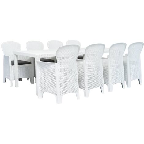 Set Pranzo da Giardino 9 pz in Plastica Stile Rattan Bianco vidaXL