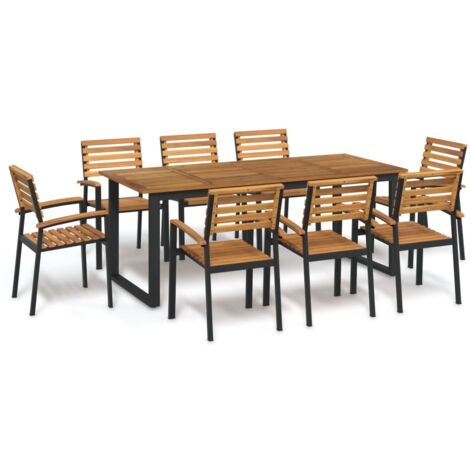 Set Pranzo da Giardino 9 pz Legno Massello di Acacia e Metallo vidaXL