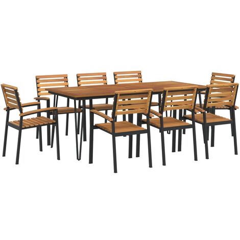 Set Pranzo da Giardino 9 pz Legno Massello di Acacia e Metallo vidaXL