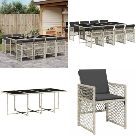 Set Pranzo da Giardino 9pz con Cuscini Grigio Chiaro Polyrattan - Sedie da giardino - Tavolo da giardino