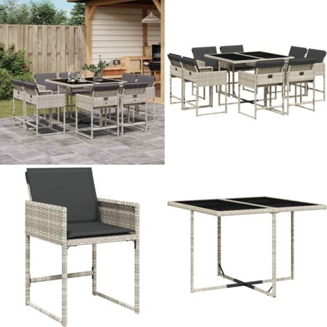Set Pranzo da Giardino 9pz con Cuscini Grigio Chiaro Polyrattan - Sedie da giardino - Tavolo da giardino
