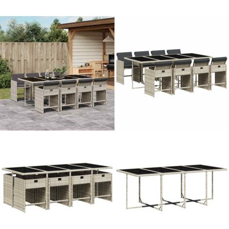 Set Pranzo da Giardino 9pz con Cuscini Grigio Chiaro Polyrattan - Sedie da giardino - Tavolo da giardino