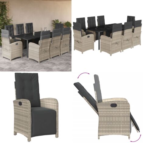 Set Pranzo da Giardino 9pz con Cuscini Grigio Chiaro Polyrattan - Sedie da giardino - Tavolo da giardino