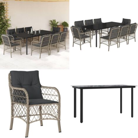 Set Pranzo da Giardino 9pz con Cuscini Grigio Chiaro Polyrattan - Tavolo da giardino - Sedie da giardino