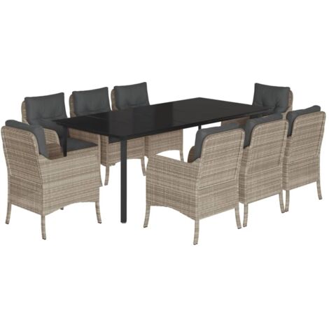 Set Pranzo da Giardino 9pz con Cuscini Grigio Chiaro Polyrattan vidaXL