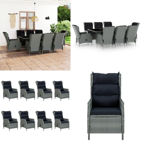 Set Pranzo da Giardino 9pz con Cuscini Polyrattan Grigio Chiaro - Sedie da giardino - Tavolo da pranzo da giardino
