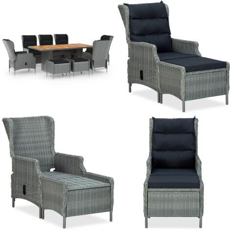 Set Pranzo da Giardino 9pz con Cuscini Polyrattan Grigio Chiaro - Sedie da giardino - Tavolo da pranzo esterno