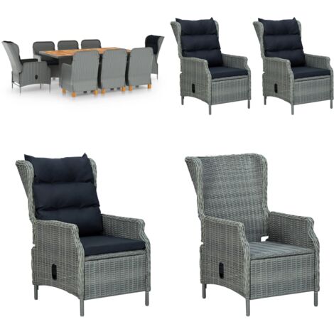 Set Pranzo da Giardino 9pz con Cuscini Polyrattan Grigio Chiaro - Sedie da giardino - Tavolo da pranzo esterno