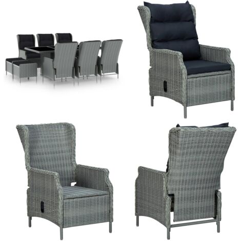 Set Pranzo da Giardino 9pz con Cuscini Polyrattan Grigio Chiaro - Sedie da giardino - Tavolo da pranzo esterno