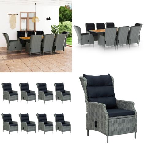Set Pranzo da Giardino 9pz con Cuscini Polyrattan Grigio Chiaro - Sedie da giardino - Tavolo da pranzo esterno