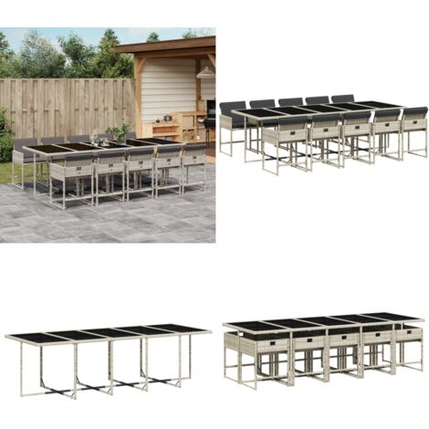 Set Pranzo Giardino 11pz con Cuscini Grigio Chiaro Polyrattan - Sedie da giardino - Tavolo da giardino