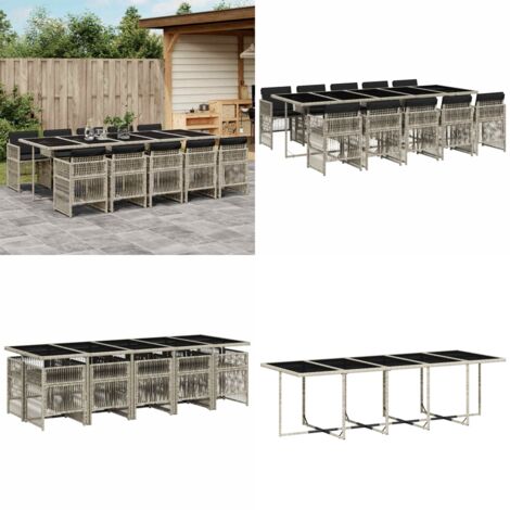 Set Pranzo Giardino 11pz con Cuscini Grigio Chiaro Polyrattan - Sedie da giardino - Tavolo da giardino