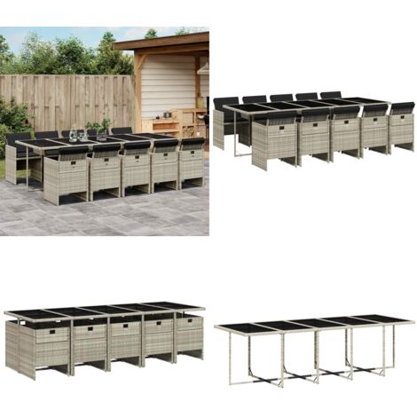 Set Pranzo Giardino 11pz con Cuscini Grigio Chiaro Polyrattan - Sedie da giardino - Tavolo da giardino