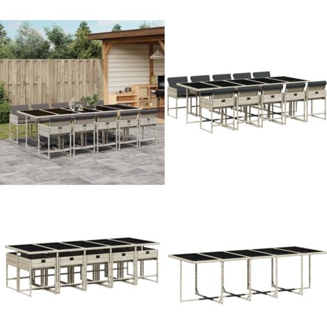 Set Pranzo Giardino 11pz con Cuscini Grigio Chiaro Polyrattan - Sedie da giardino - Tavolo da giardino