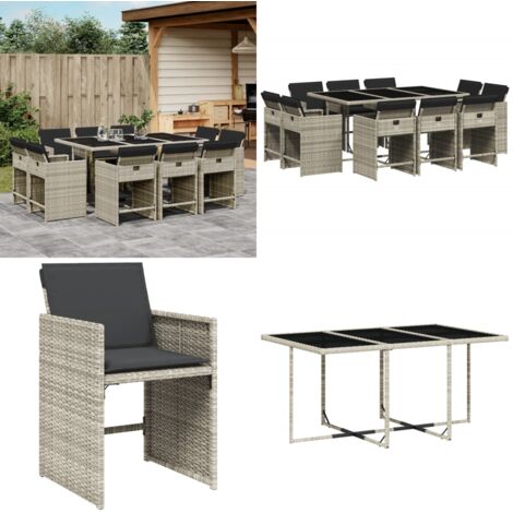 Set Pranzo Giardino 11pz con Cuscini Grigio Chiaro Polyrattan - Sedie da giardino - Tavolo da giardino