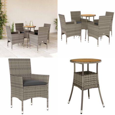 Set Pranzo Giardino 5 pz con Cuscini Grigio Polyrattan Acacia - Tavolo da giardino - Sedie da giardino