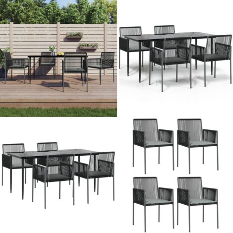 Set Pranzo Giardino 5 pz con Cuscini Polyrattan e Acciaio Nero - Tavolo da pranzo da esterno - Sedie da pranzo