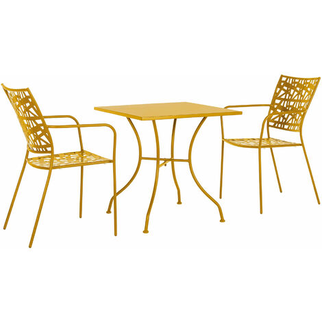 Set Pranzo Kelsie Tavolo 70x70 cm + 2 Poltrone Acciaio Colore Ocra